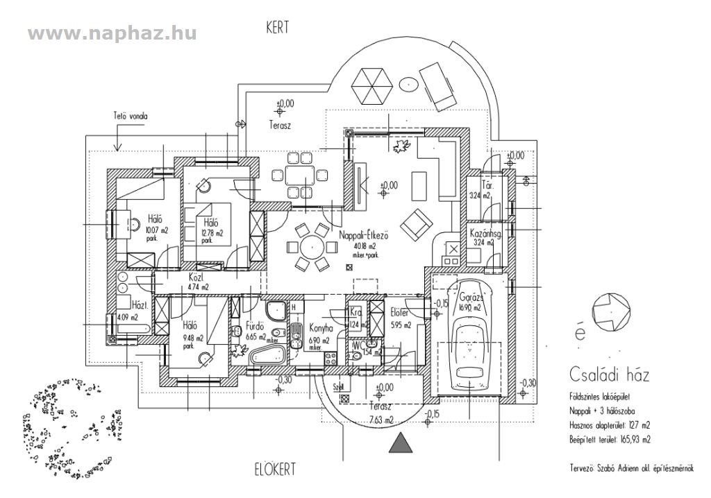 Földszintes családi ház egy garázzsal, nappali, étkező, + 3 hálószoba - 127 m²